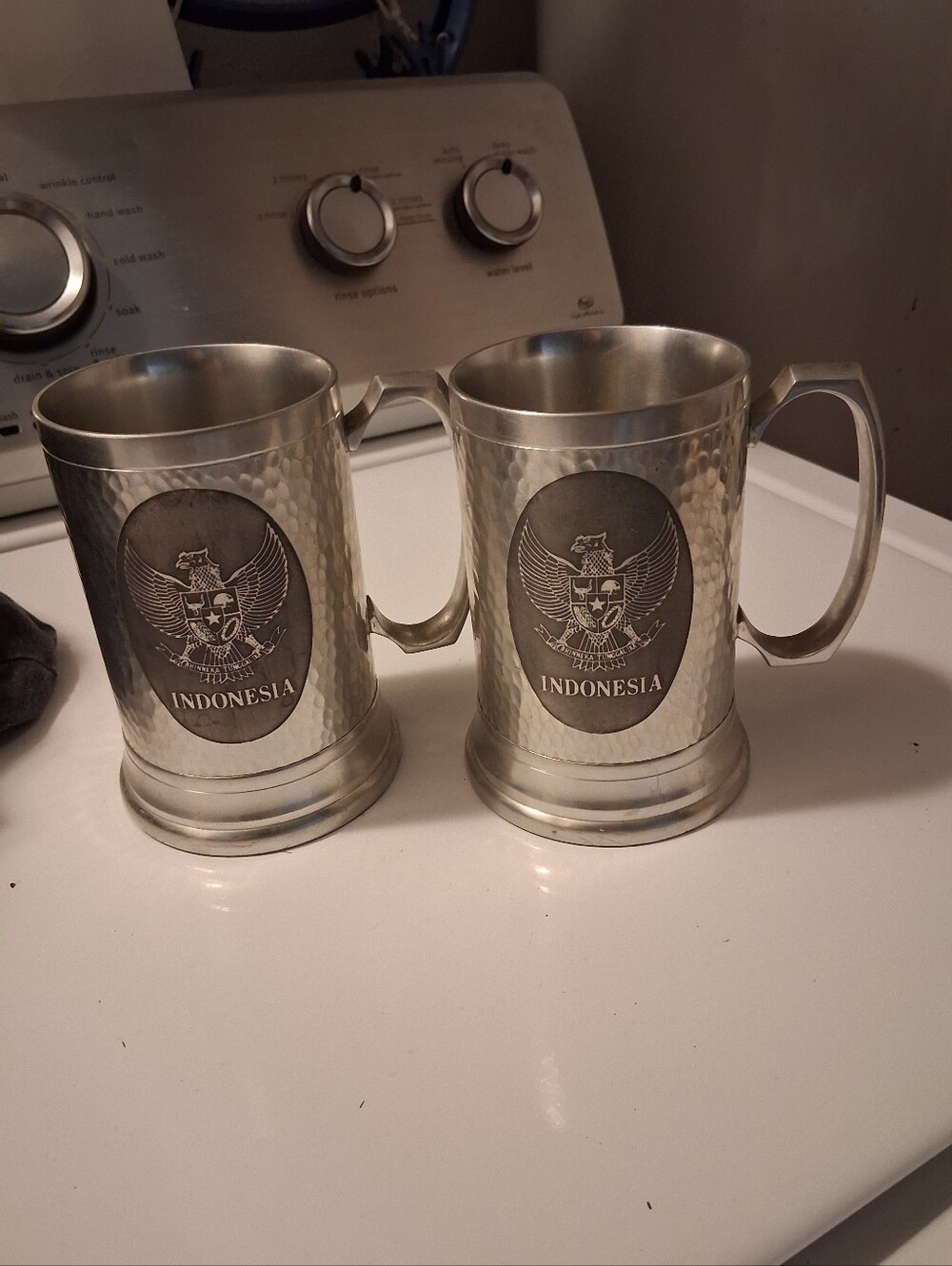 Vintage Banka Tin Indonesia Pewter Mugs / Steins - Set of 2